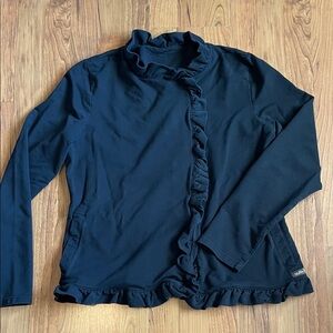 MATILDA JANE Women’s Black Cardigan Ruffle Sweater Size Large Snap Closure
